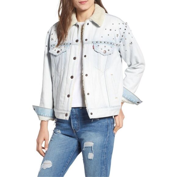 Levis Strauss White Star Studded Cotton Faux Fur Lined Denim Jacket Wome… - Picture 15 of 15